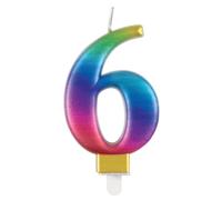 Unique Birthday Candle Metallic Rainbow Number 6 – Vibrant 3D Cake Topper – 1 Pc