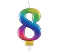 Unique Birthday Candle Number 8 – Metallic Rainbow 3D Cake Topper for Kids & Adults – 1 Pc