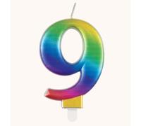 Unique Birthday Candle Metallic Rainbow Number 9 – Vibrant 3D Cake Topper – 1pc