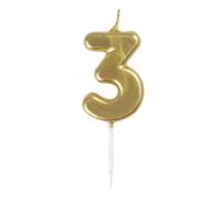 Unique Mini Metallic Gold Number 3 Pick Birthday Candle (3cm x 11cm) - Elegant and Dazzling Party Decoration - Perfect for Birthday/Anniversary Events - 1 Pc