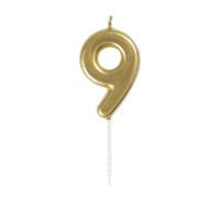 Mini Metallic Gold Number 9 Pick Birthday Candle (3cm x 11cm) - Elegant and Dazzling Party Decoration - Perfect for Birthday/Anniversary Events - 1 Pc
