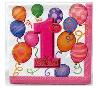 Unique Party Paper Balloons 1St Birthday Disposable Napkins (Pack Of 16) Multicoloured (One Size)