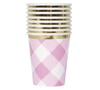 Unique Party Paper Gingham 1St Birthday Disposable Cup (Pack Of 8) Pink/white/gold (One Size)