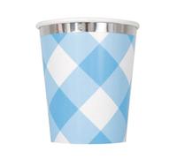 Unique Party Paper Gingham 1St Birthday Party Cup (Pack Of 8) Blue/white (One Size)