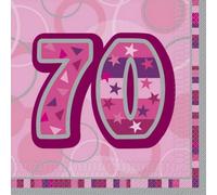 Unique Party Paper Glitz 70Th Disposable Napkins (Pack Of 16) Pink (One Size)