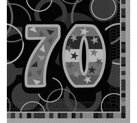 Unique Party Paper Glitz 70Th Napkins (Pack Of 16) Black/grey (One Size)