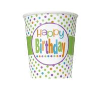 Unique Party Paper Polka Dot Birthday Disposable Cup (Pack Of 8) White/green/orange (One Size)