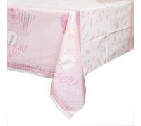 Unique Party Plastic Rectangular Baby Shower Party Table Cover Pink/white (One Size)