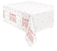 Unique Plastic Table Cover Rose Gold Glitz Happy Birthday 137cm x 213cm 1 Pc
