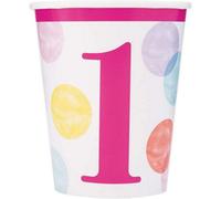 Unique Party Polka Dot 1St Birthday Disposable Cup (Pack Of 8) Pink/white (One Size)