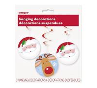 Unique Party Reindeer Santa & Rudolph Christmas Hanging Dration (Pack of 3) Unique Party Multicolor