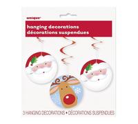 Unique Party Reindeer Santa & Rudolph Christmas Hanging Dration (Pack of 3) Unique Party Multicolor