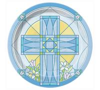 Unique Party Sacred Cross Dessert Plate (Pack Of 8) Blue/yellow/white (One Size)