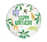 Unique Party Safari Animals Happy Birthday Foil Balloon White/green (One Size)