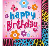 Unique Party Wild Birthday Napkins (Pack Of 16) Multicoloured (6.5In X 6.5In)