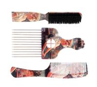 Unique Patterned 4Pcs Hair Comb Brush Set Afro Hair Pick Comb Metal Teeth Hair Fork Comb For Hairdressing And Styling