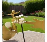 Unique Percussionist Windmill Garden Stake - Dynamic Music Figurine Yard Art - Hand Welded Metal Spinners for Patio Lawn Decoration Golden 22x25cm