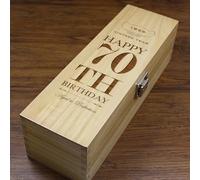 Unique Personalised 70th Birthday Gift - Luxury Wooden Wine or Champagne Box Satin Lined [HING09]