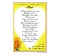 Unique Personalised Grave Card to Our Much Missed Mum - Includes Fixing Stake - A Laminated Memorial Marker Featuring a Bereavement Poem by Impish Odes - Yellow Design