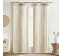 Unique Pinch Pleated Blackout 80 Inch Room Divider Curtains 2 Panels Set, Cream Memory Shape Insulated Dual Layer Thick Natural Linen Privacy Sound Dampening Modern Windows Curtain with Hooks & Rings