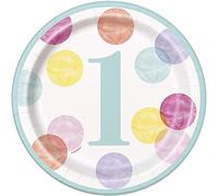Unique Pink Dots 1st Birthday Round Dessert Plates (17cm) - Stunning Pink Polka Dot Design - Perfect for an Unforgettable Celebration- 8ct
