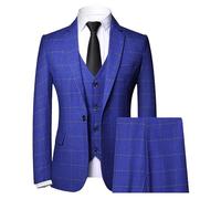 Unique Plaid Suit for Men Plaid Suit Three Piece Slim Formal Wedding Suit 1 Buckle, Blue Treasure, 4XL