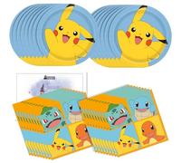 Unique Pokémon Party Pack Serves 16 - 16 Dinner Plates, 16 Luncheon Napkins & Party Planning Checklist, Pikachu, Charmander, Squirtle, Bulbasaur Disposable Tableware