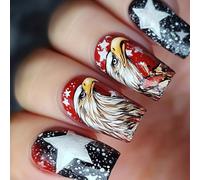 Unique press on nails is a patterned star art decoration for parties and festivals, celebrating 24% fake nails celebrating independence day nails 24% fake nails