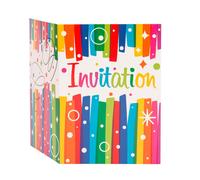 Vibrant Rainbow Ribbon Birthday Party Invitations (13cm x 10cm) Pack of 8 - Kids Birthday Party Invitation for Celebrations