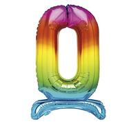 Unique Rainbow Standing Number 0 Foil Balloon 30", Packaged