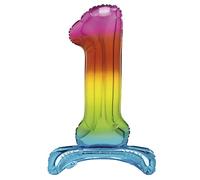 Unique Rainbow Standing Number 1 Foil Balloon 30", Packaged