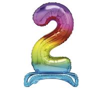 Unique Rainbow Standing Number 2 Foil Balloon 30", Packaged