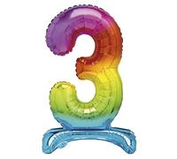 Unique Foil Balloon Standing Number 3 Rainbow 30" Packaged