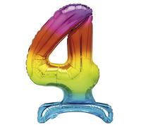 Unique Rainbow Standing Number 4 Foil Balloon 30", Packaged