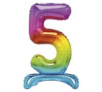 Unique Rainbow Standing Number 5 Foil Balloon 30", Packaged