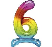Unique Rainbow Standing Number 6 Foil Balloon 30", Packaged