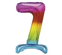 Unique Rainbow Standing Number 7 Foil Balloon 30", Packaged