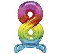 Unique Rainbow Standing Number 8 Foil Balloon 30", Packaged