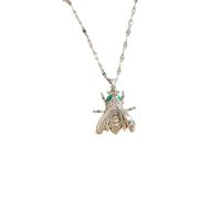 Unique Realistic Fly Insect Pendant Necklace for Women Men Statement Cubic Zirconia Green Eyes Bug Flies Charm Clavicle Stainless Steel Adjustable Chain Choker Novelty Novelty Gift Jewelry Costume