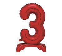 Unique Red Standing Number 3 Foil Balloon 30", Packaged