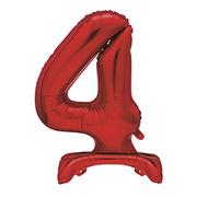 Unique Red Standing Number 4 Foil Balloon 30", Packaged