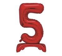 Unique Red Standing Number 5 Foil Balloon 30", Packaged