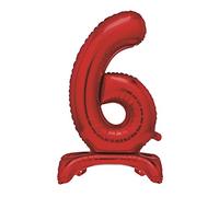 Unique Red Standing Number 6 Foil Balloon 30", Packaged