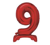 Unique Red Standing Number 9 Foil Balloon 30", Packaged