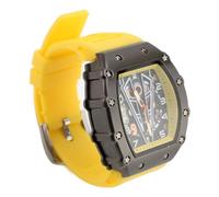 Unique Relaxed Brilliant Clock, Calendar Fashion Sport Wrist Clock Soft Silica Band Quartz for Outdoors (Black Shell Yellow)