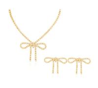 Unique Rhinestone Bow Pendant Bling Crystal Choker Pendant Necklace and Earrings Set Chic Boho Bow Tie Necklace for Women,Cute Dainty CZ Y3K Necklace Statement Vintage Jewelry Set, Copper Alloy