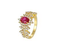 Unique Rings for Women, The Promise Ring Gold Elegant with Red Oval Shape Lab Created Ruby 18K Yellow Gold Size M 1/2