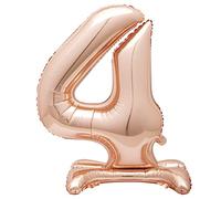 Unique Rose Gold Number 4 Shaped Standing Foil Balloon 30", Packaged