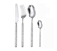 Unique Round Handle Kitchen Stainless Steel Silverware Tableware Flatware Cutlery Set Steak Knife Fork Spoon Teaspoon (Silver,4 Pieces)
