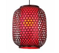 Unique Rustic Restaurant Atmosphere Lighting Classic Bamboo Weaving Pendant Light Wicker Lamp Cover Red PVC Hanging Light Suspension Pendant for Kitchen Bedroom Living Room